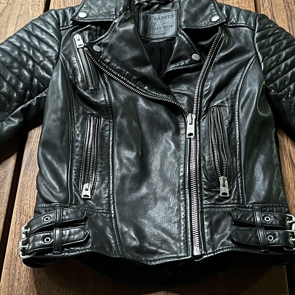 AllSaints Papin Biker Jacket Womens 0 Black Lamb Leather Moto Quilted Asym Zip - Picture 3 of 11